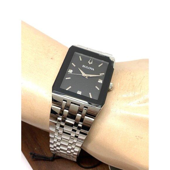 Bulova Men's Watch 96D145 Diamond Black Dial Silver Stainless Steel Quartz CHIP - Picture 6 of 14